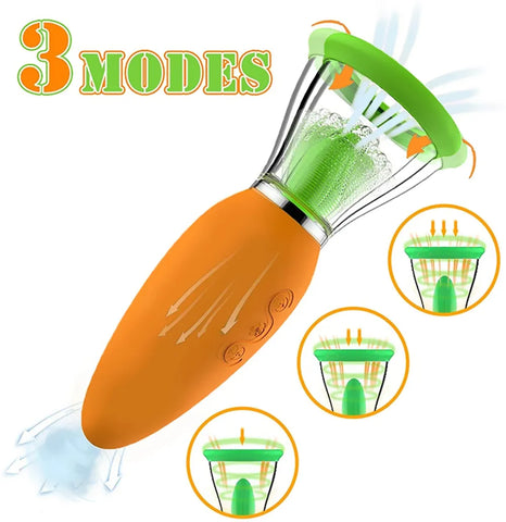 (Women) 3.1 - Carrot Vibrator Automatic Heating 3+7 Sucking Modes Tongue Licker Pluggable