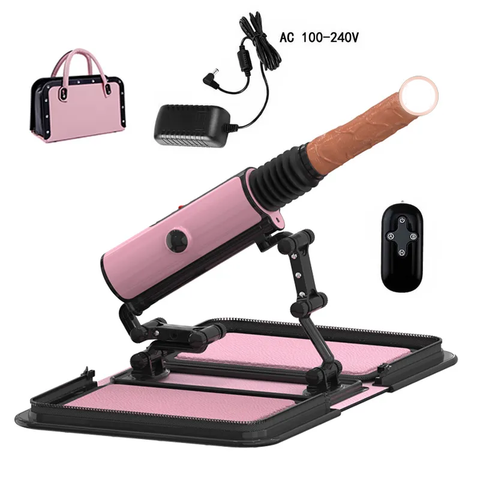 (Women) 6.0 Leather Bag Female Sex Machine Masturbation Pumping Gun With Dildos